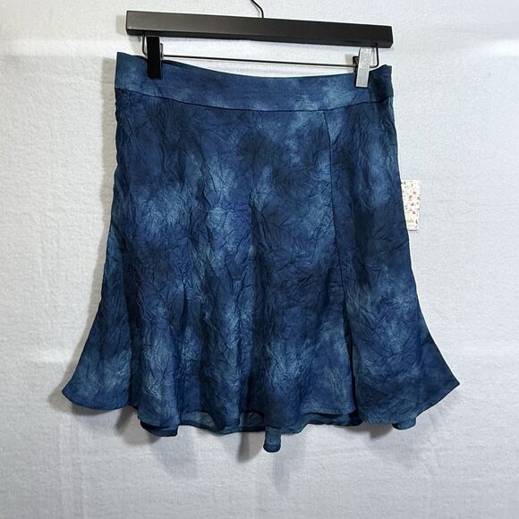 NEW Free People Martine Flirt Tie Dye Mini Skirt Blue Side Zip Slit Size 8 Boho - Picture 1 of 11